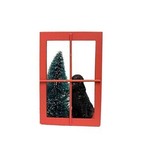 Black Poodle Bottle Brush Christmas Tree Dog in Window Figure Decor Vtg